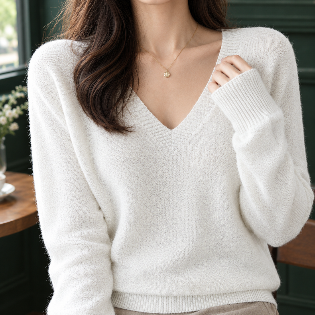 Angelique V-Neck Sweater - Lead Product Detail
