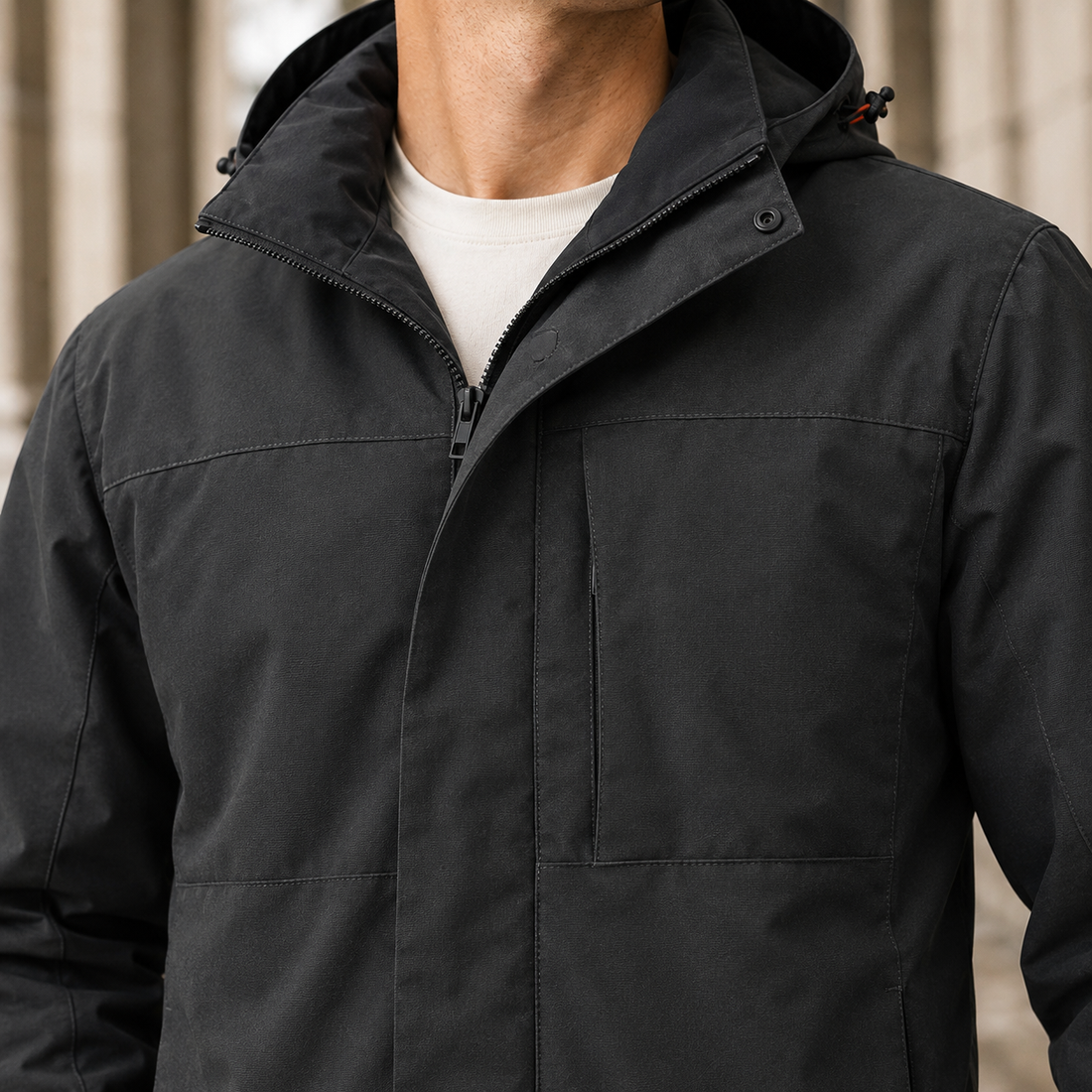 Wilfred-Stone Hooded Jacket - Lead Product Detail