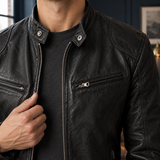 Alec Leather Moto Jacket - Lead Product Detail