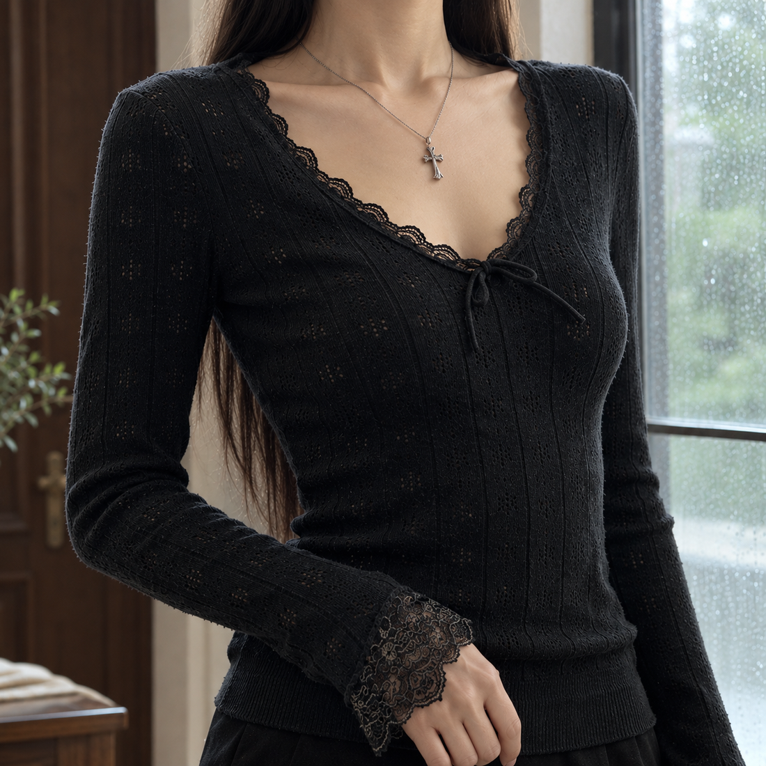 Stacey-Faye Lace Trim Sweater - Lead Product Detail