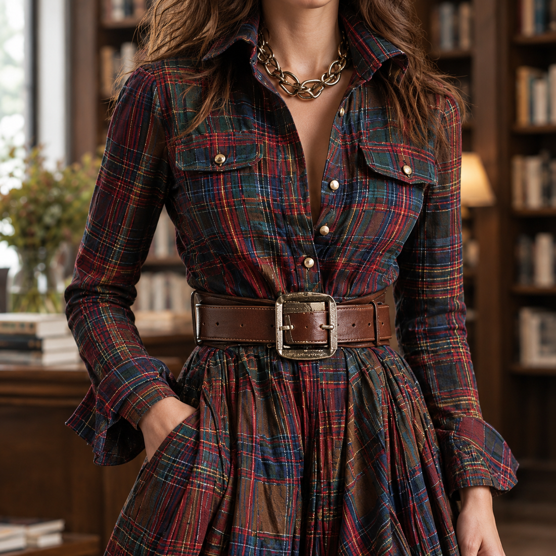 Antonia-Lane Plaid Maxi Dress - Lead Product Detail