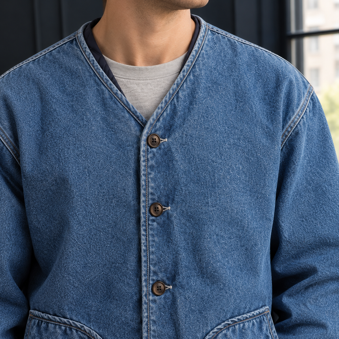 Sylvester Collarless Jacket - Lead Product Detail