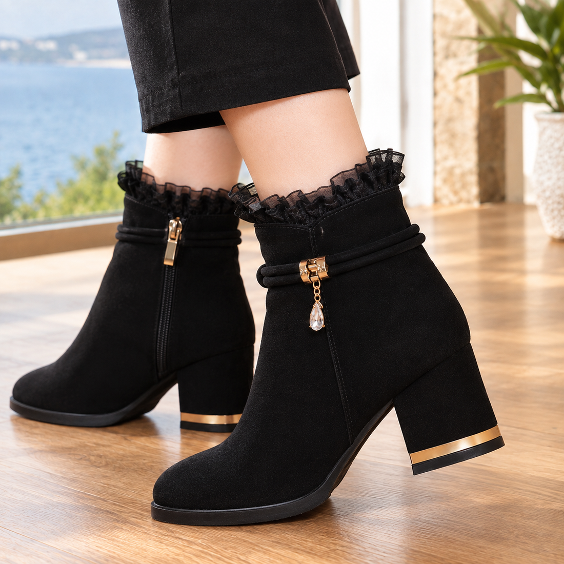 Nervesa Ruffle Ankle Boots - Lead Product Detail