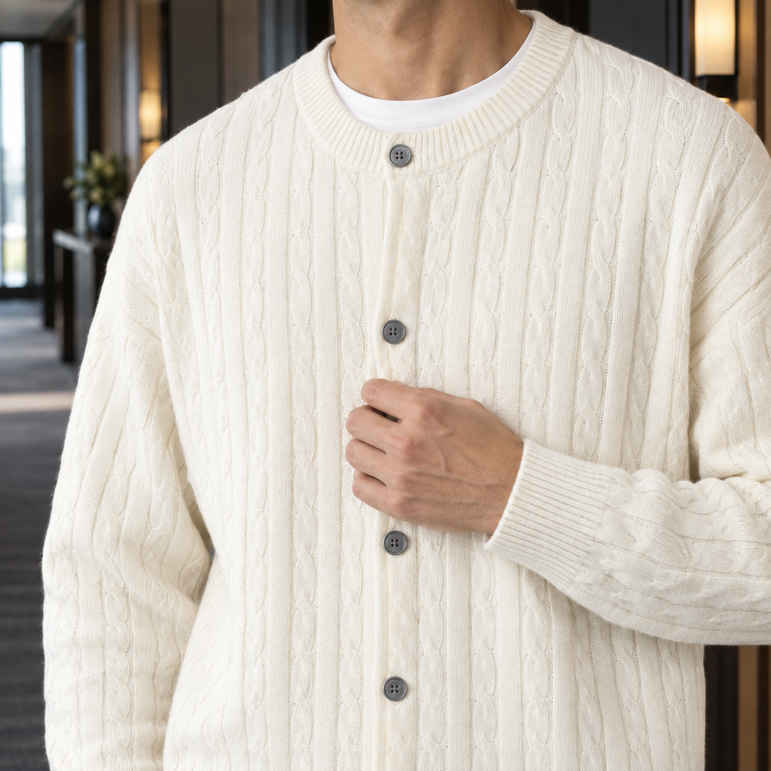Bertram Cable Knit Cardigan - Lead Product Detail