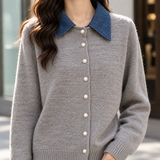 Joy Contrast Collar Cardigan - Lead Product Detail