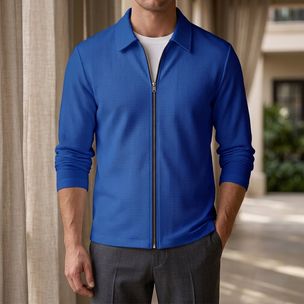 Dorian Waffle Zip Jacket - Sapphire Blue