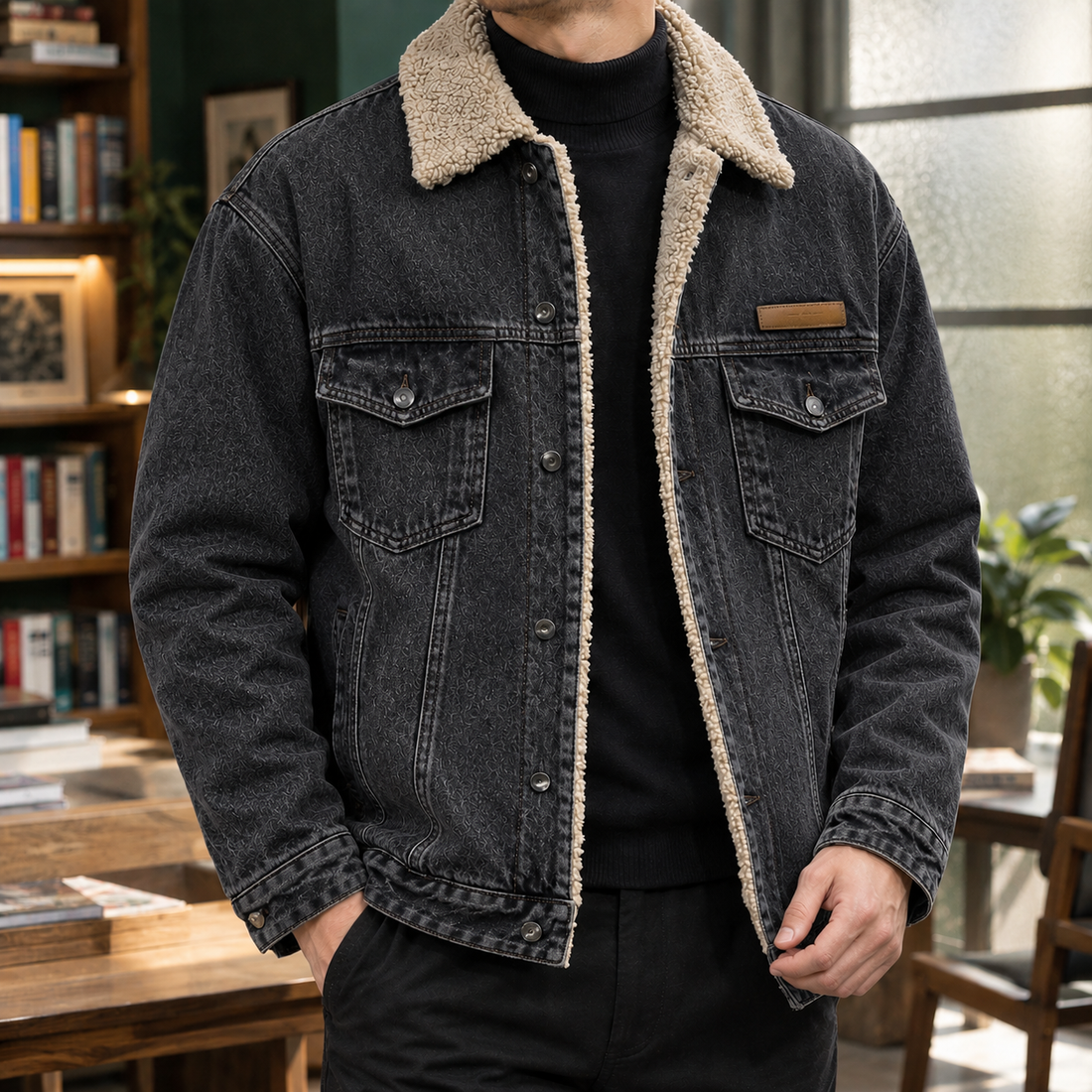Ronan-Flynn Sherpa Collar Jacket - Black