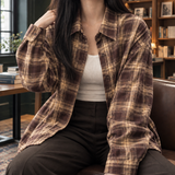 Honora-Sage Plaid Overshirt - Brown Check