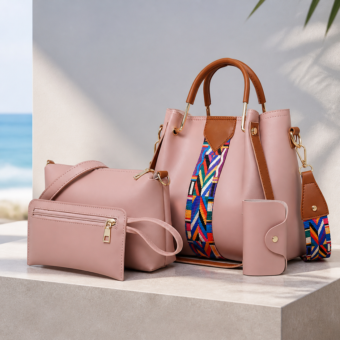 Rimini Bohemian Handbag Set - Pink