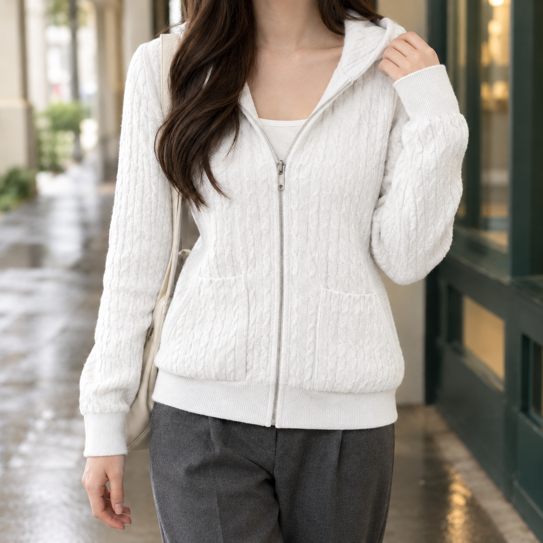 Geraldine-Lane Cable Knit Jacket - White