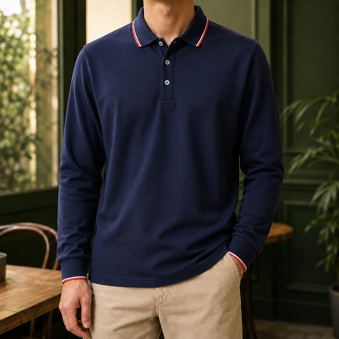 Hubert Tipped Polo - Navy