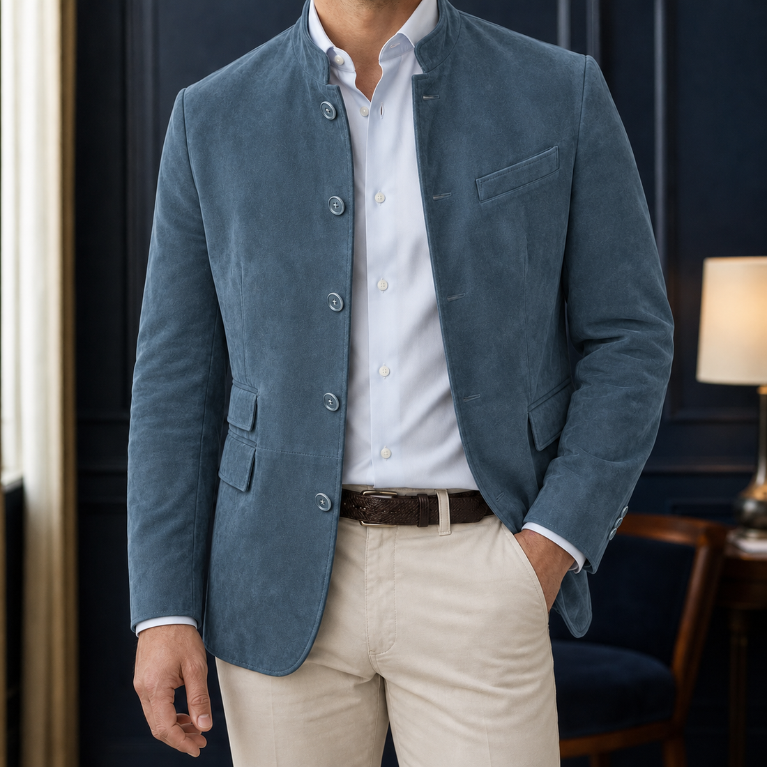 Carter-Tate Stand Collar Blazer - Sea Blue