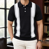 Montague-Grant Striped Knit Polo - Black
