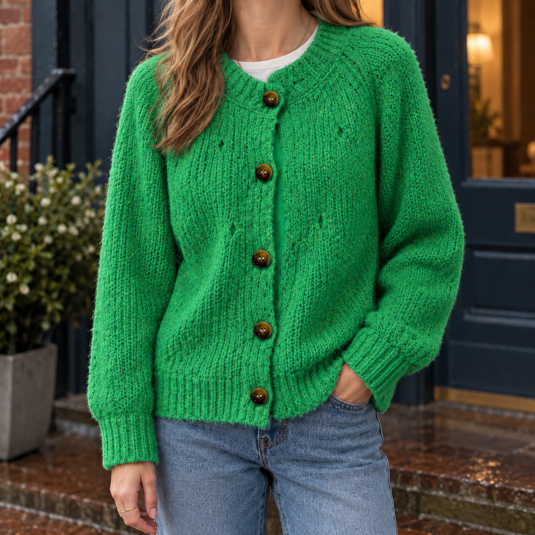 Zoe Textured Cardigan - Emerald Green