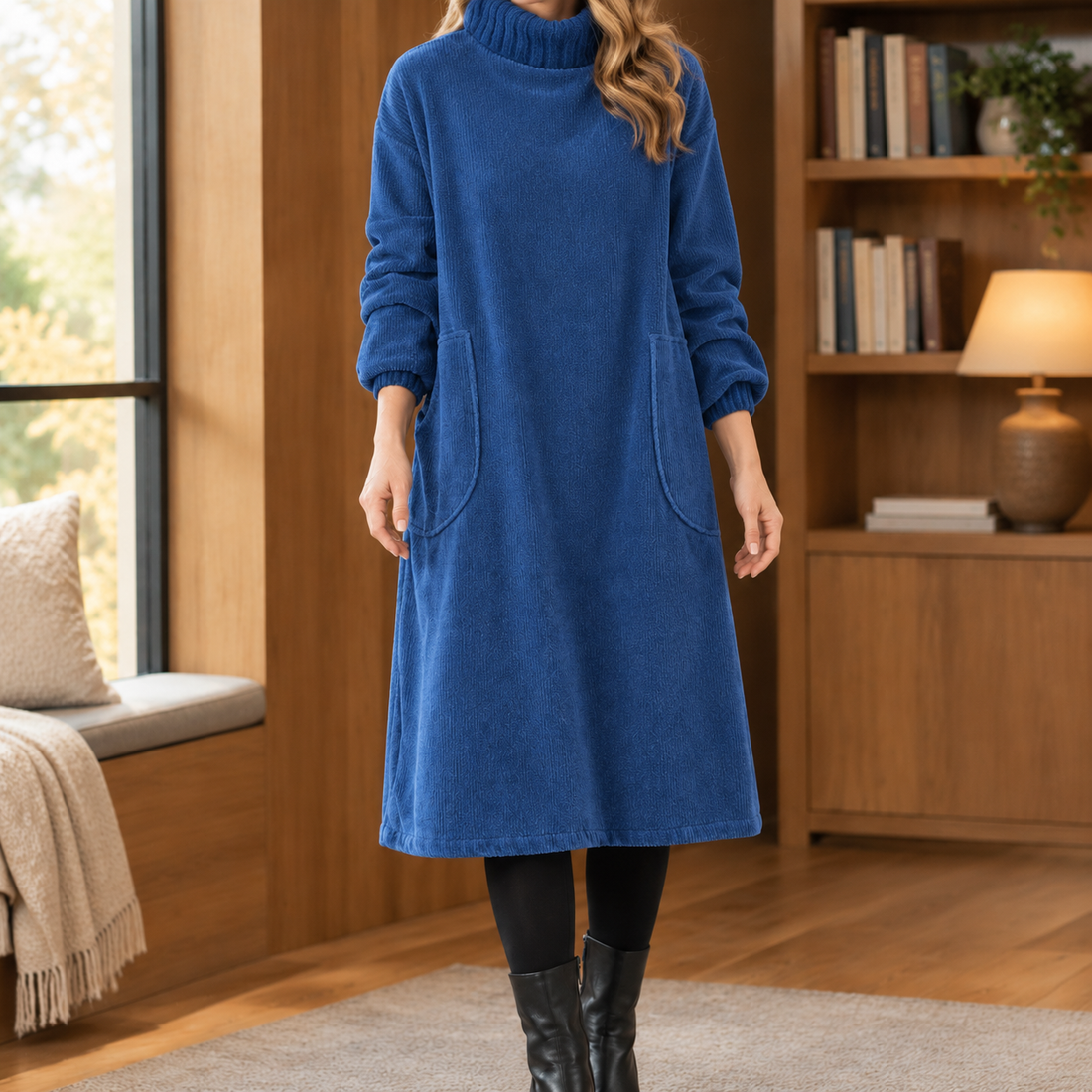 Delphine-Elise Turtleneck Dress - Blue