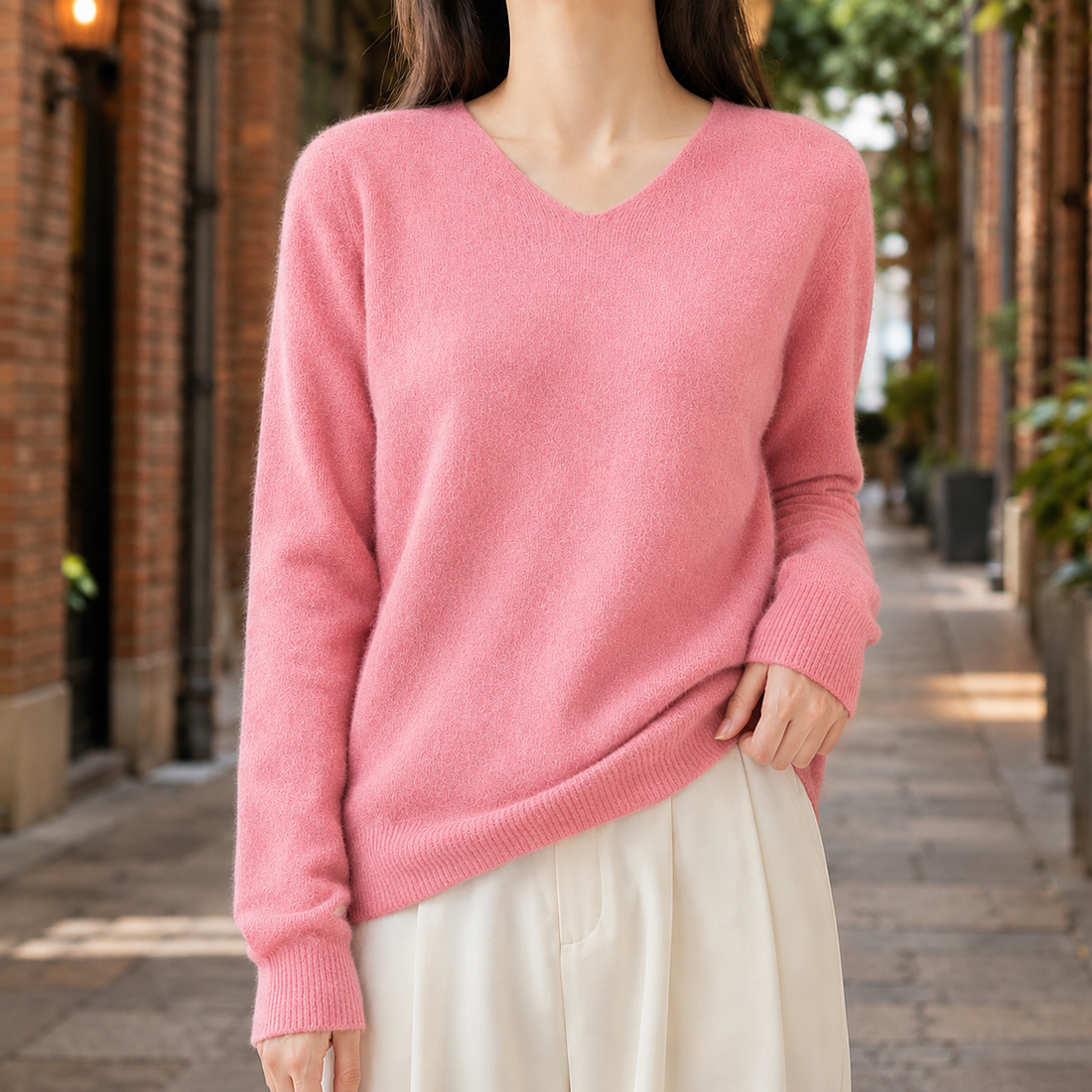 Christabel V-Neck Sweater - Shrimp Powder