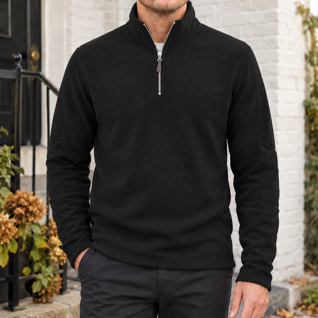 Renard Quarter Zip Top - Black