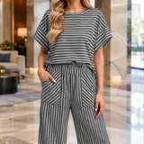 Zenobia Striped Pants Set - Dark Gray