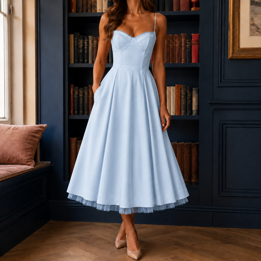Tamsin-Skye Corset Midi Dress - Light Blue