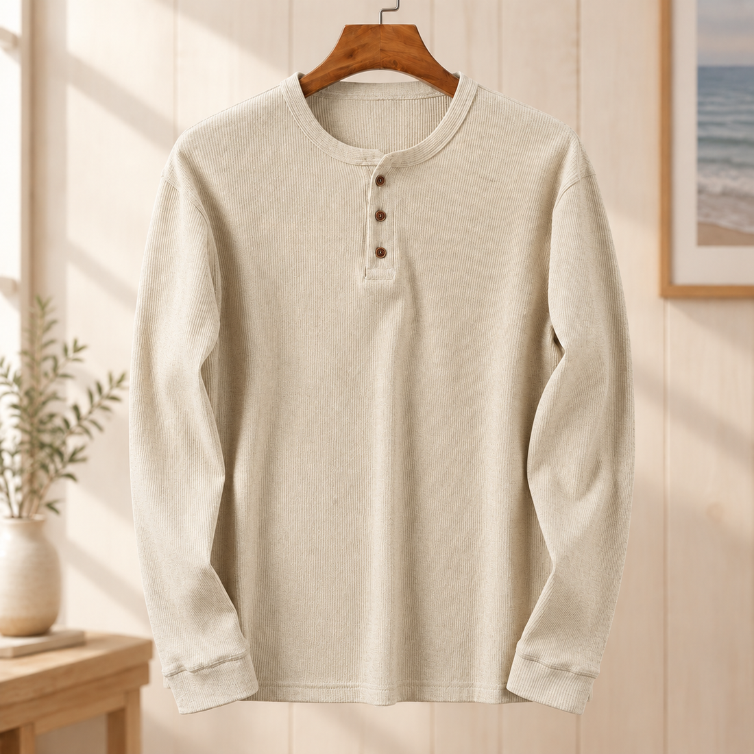 Spencer Ribbed Henley - Khaki