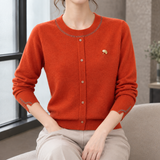 Halcyon-Rose Trimmed Knit Cardigan - Orange