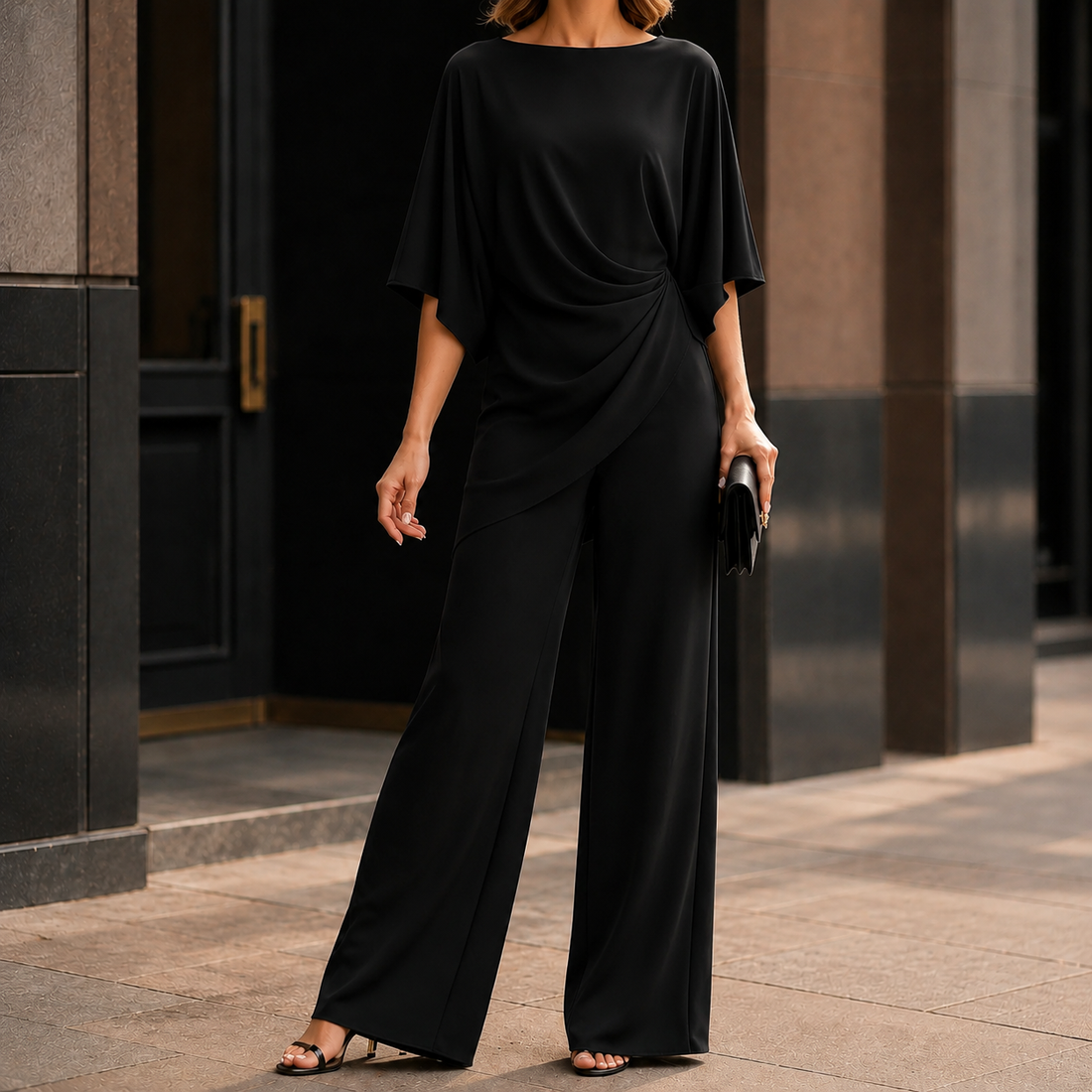 Katia-Sage Draped Set - Black