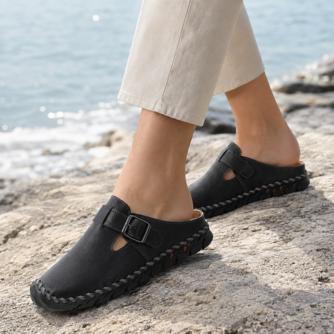 Bertelli Buckle Mules - Black
