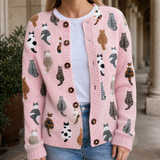 Talia-Lane Cat Print Sweater - Pink