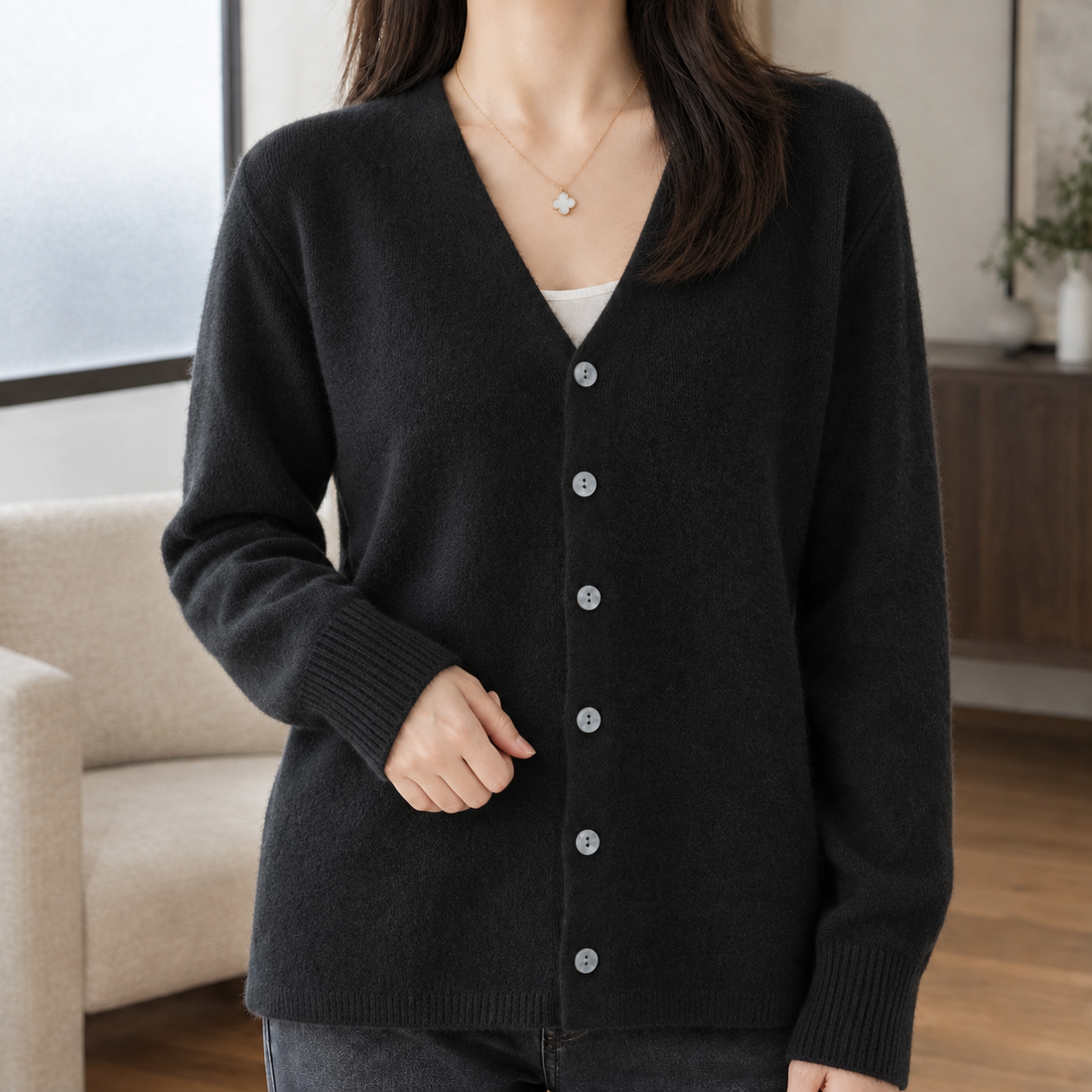 Millie V Neck Cardigan - Black