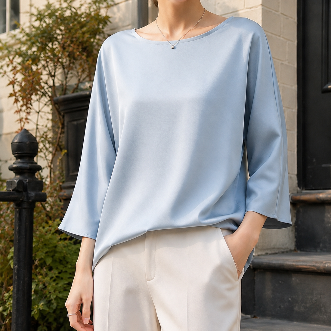 Adelia Relaxed Silk Top - Bean Blue