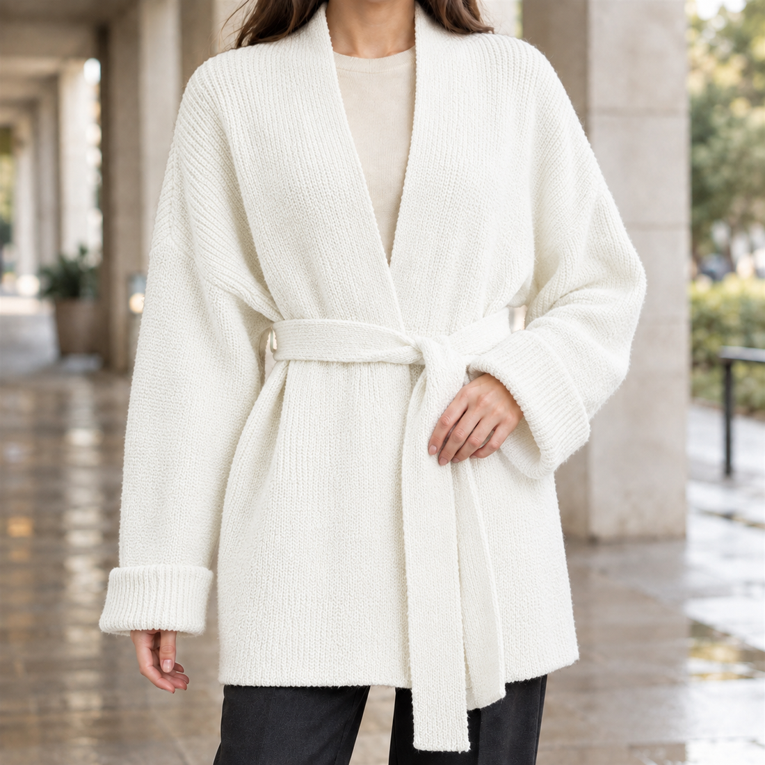 Michelle-Jade Belted Cardigan - White