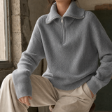 Xaviera-Sage Zip Neck Sweater - Gray