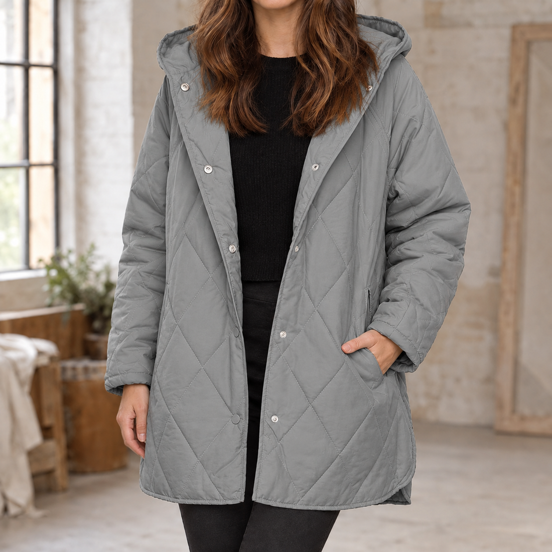 Crystal Quilted Jacket - Gray