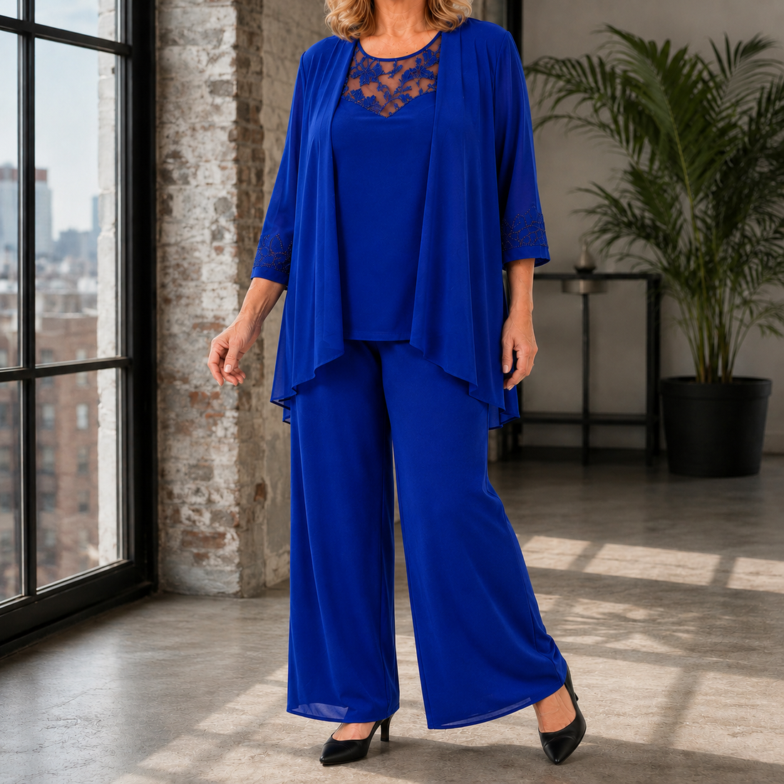 Ottilie-Belle Lace Three-Piece Set - Blue