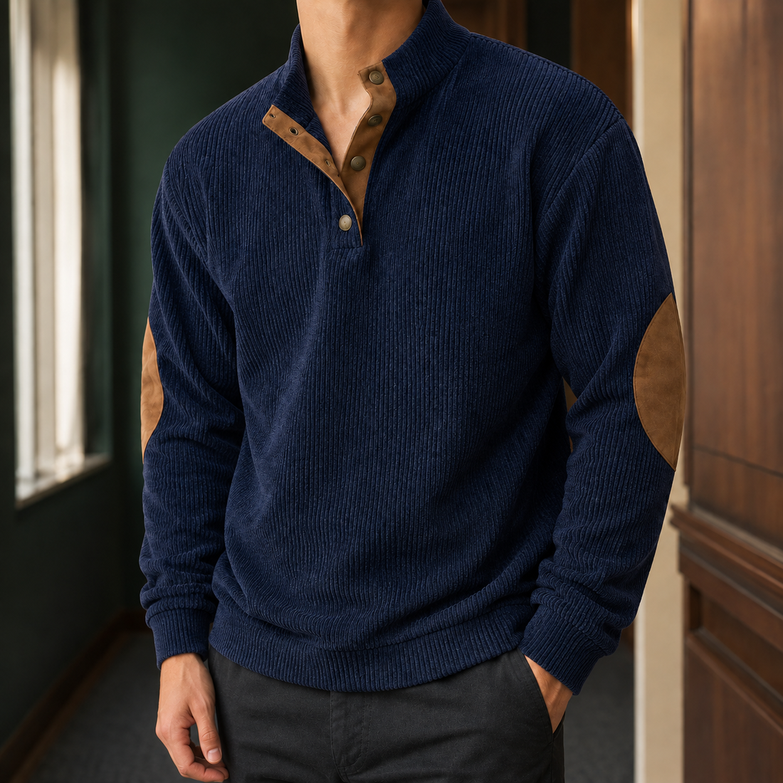Elias-Ellis Corduroy Sweater - Navy Blue