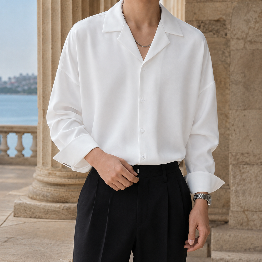 Aubin Cuban Collar Shirt - White