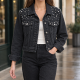 Annabelle-Jade Beaded Denim Jacket - Black