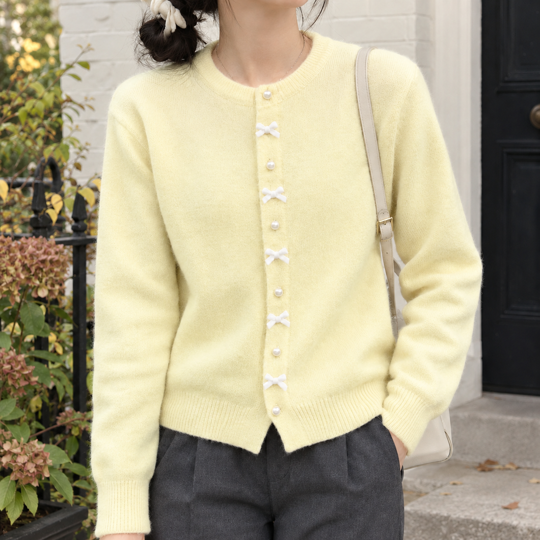 Eleanora Bow Cardigan - Light Yellow