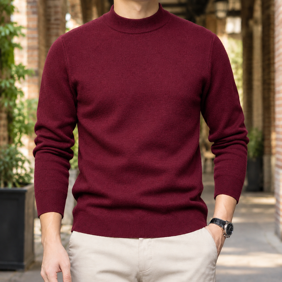 Vidal Mock Neck Sweater - Wine Red