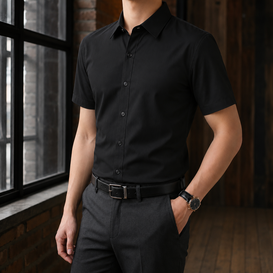 Orion Slim Shirt - Short Sleeve Shirt Black