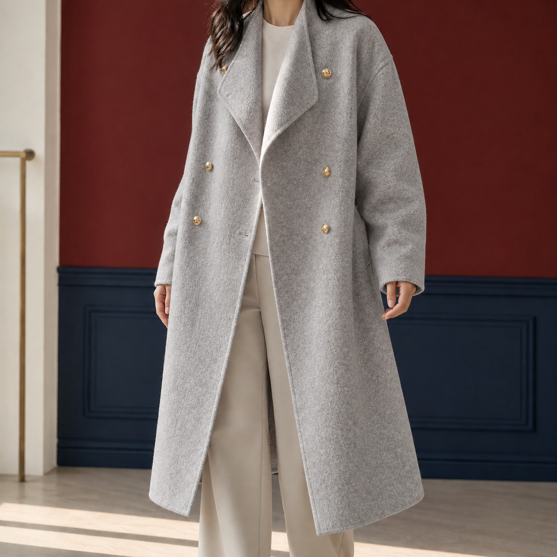 Hazel-Marie Cashmere Coat - Light Gray