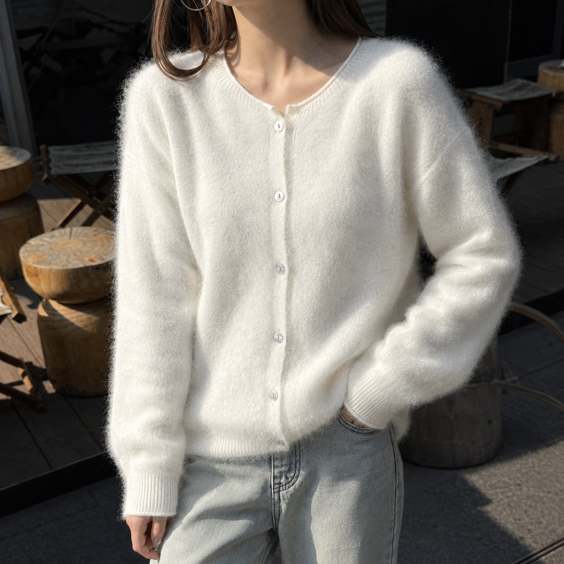 Amandine-June Brushed Cardigan - White