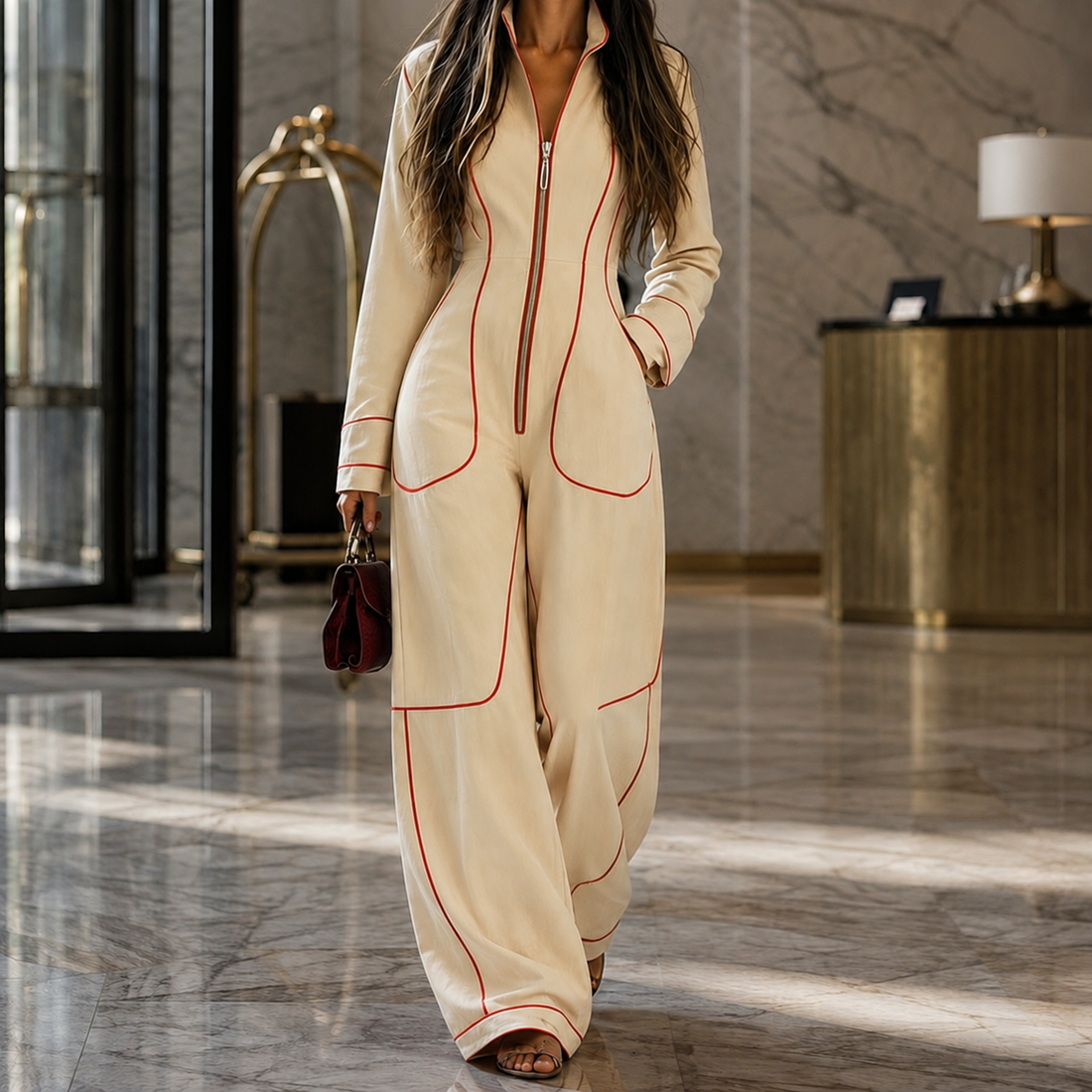 Marina-Marie Wide Leg Jumpsuit - Apricot