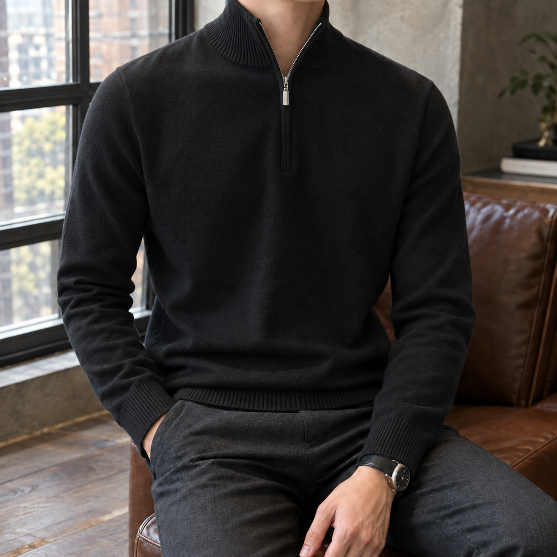 Donovan Mock Neck Sweater - Black