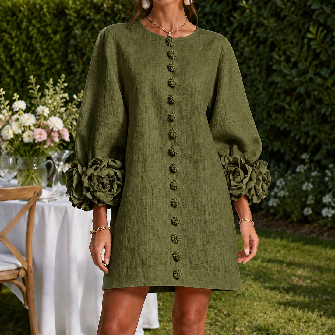 Nadia-Marie Rosette Cuff Dress - Olive