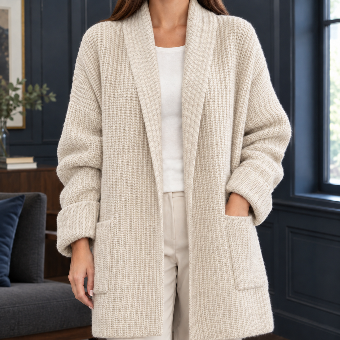 Blair-Elise Ribbed Cardigan - Apricot