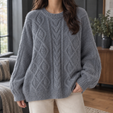 Ilaria-Sage Cable Sweater - Gray
