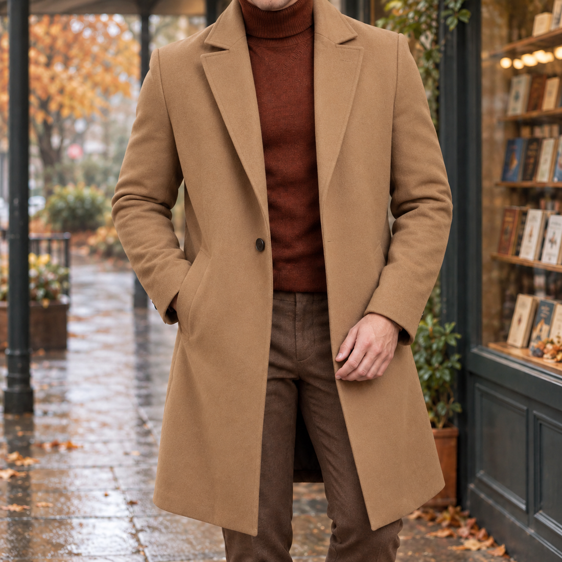 Arnaud-Lane Textured Overcoat - Khaki