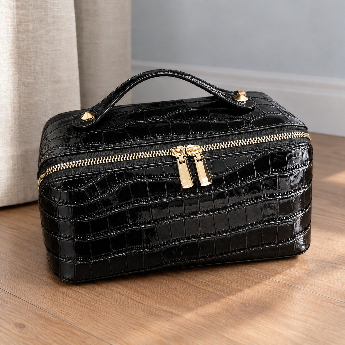 Fermo Croc Cosmetic Bag - Black