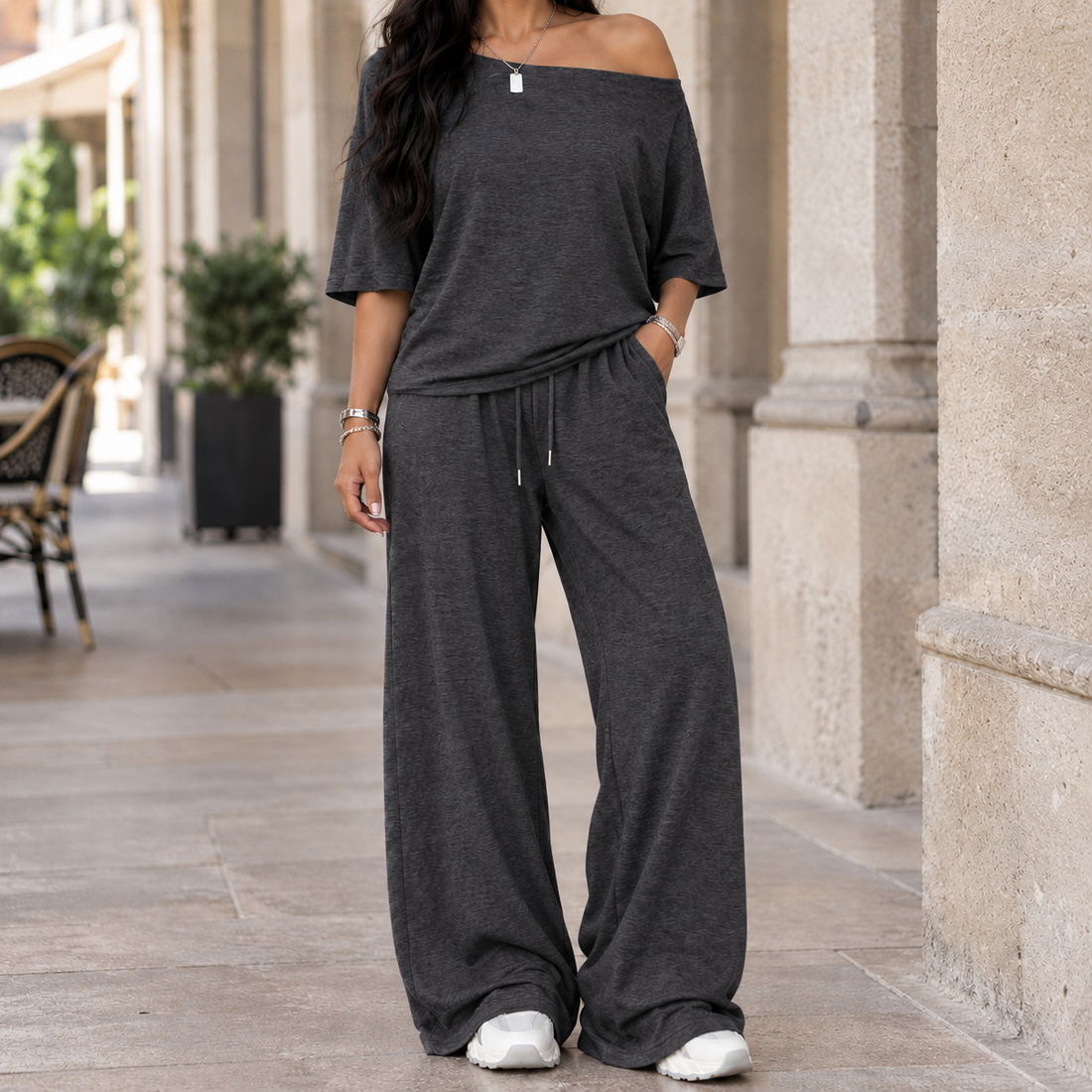 Iris-Claire Wide-Leg Set - Dark Gray